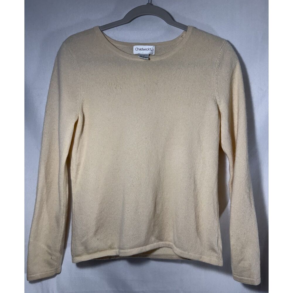 Chadwick's Women's M Cream 100% Cashmere Crewneck Sweater Stained